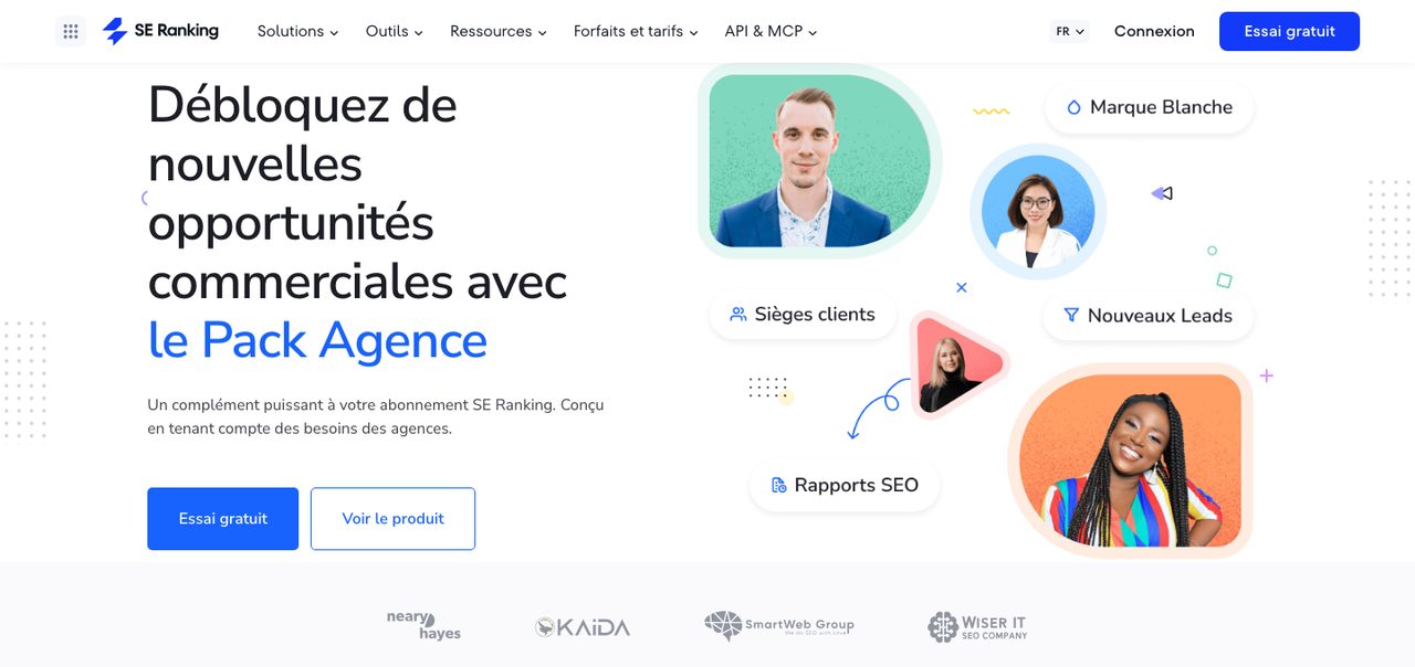 Page Pack Agence de SE Ranking, plateforme SEO avec rapports et accès clients en marque blanche